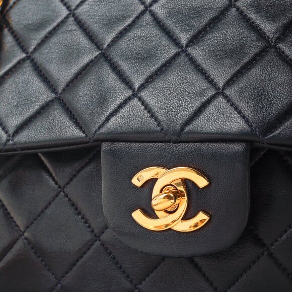 Chanel Navy Lambskin Leather Classic Medium Double Flap Shoulder Bag - Picture 10 of 16